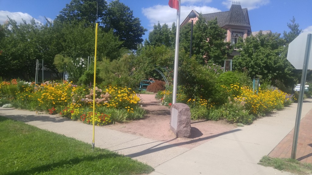 View of the garden  from the middle of the intersection.  